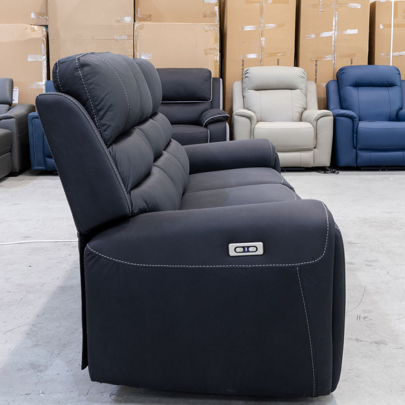 The Amalfi Dual-Motor Electric Three Seat Recliner Lounge - Jet available to purchase from Warehouse Furniture Clearance at our next sale event.