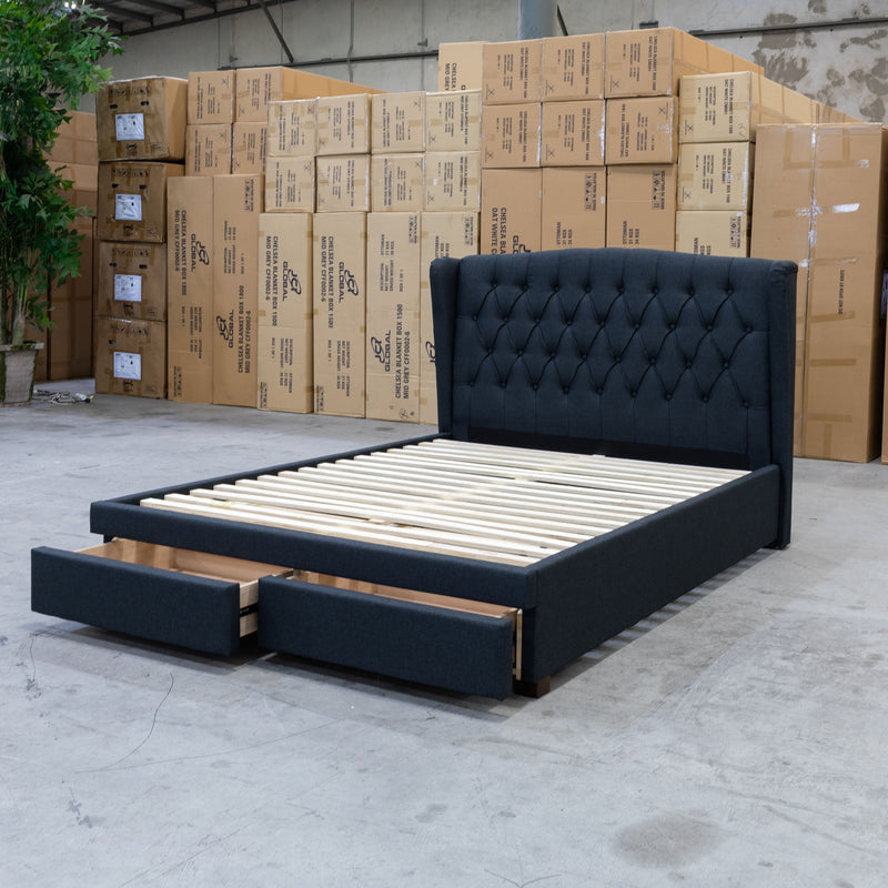 The Amelia Double Fabric Storage Bed - Charcoal available to purchase from Warehouse Furniture Clearance at our next sale event.