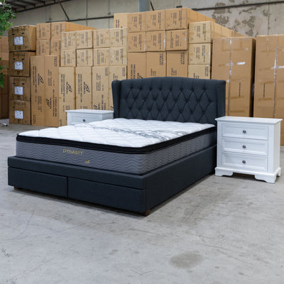 The Amelia Double Fabric Storage Bed - Charcoal available to purchase from Warehouse Furniture Clearance at our next sale event.
