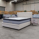 The Amelia King Fabric Storage Bed - Oat White available to purchase from Warehouse Furniture Clearance at our next sale event.
