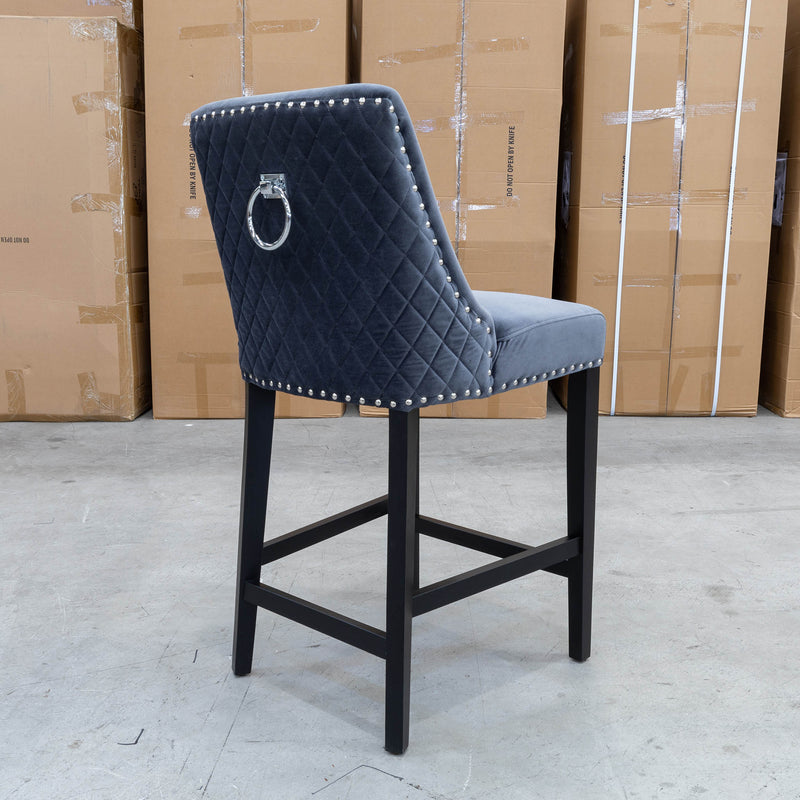 The Sienna Quilted Velvet Bar Stool - Charcoal - Available Instore Only available to purchase from Warehouse Furniture Clearance at our next sale event.