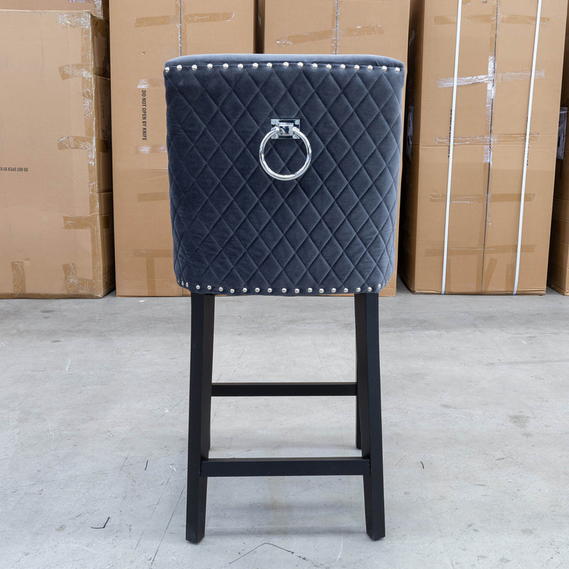 The Sienna Quilted Velvet Bar Stool - Charcoal - Available Instore Only available to purchase from Warehouse Furniture Clearance at our next sale event.