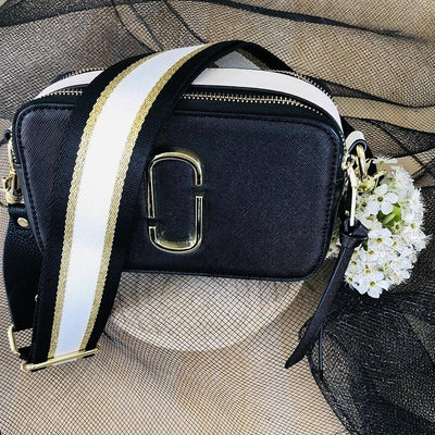 The Black, Gold & White Stripe - Bag Strap - Silver Hardware available to purchase from Warehouse Furniture Clearance at our next sale event.