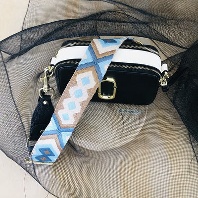 The Bo Ho - Blue & Beige - Bag Strap - Gold Hardware available to purchase from Warehouse Furniture Clearance at our next sale event.