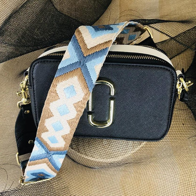 The Bo Ho - Blue & Beige - Bag Strap - Silver Hardware available to purchase from Warehouse Furniture Clearance at our next sale event.