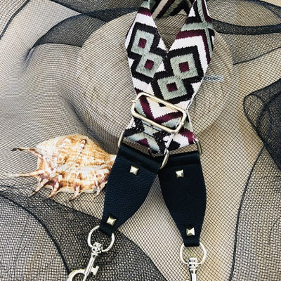 The Bo Ho - Burgundy & Pale Green - Bag Strap - Gold hardware available to purchase from Warehouse Furniture Clearance at our next sale event.