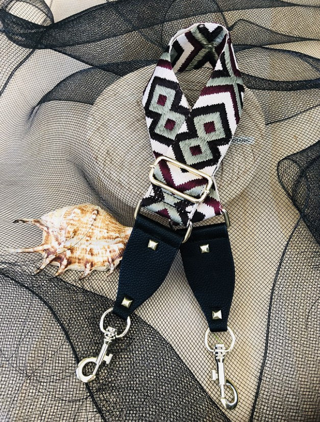 The Bo Ho - Burgundy & Pale Green - Bag Strap - Gold hardware available to purchase from Warehouse Furniture Clearance at our next sale event.