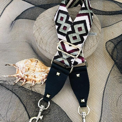 The Bo Ho - Burgundy & Pale Green - Bag Strap - Silver Hardware available to purchase from Warehouse Furniture Clearance at our next sale event.