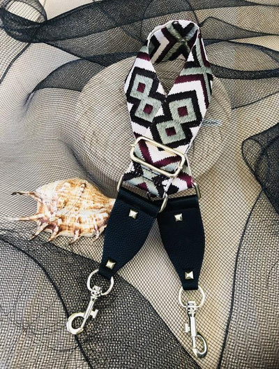 The Bo Ho - Burgundy & Pale Green - Bag Strap - Silver Hardware available to purchase from Warehouse Furniture Clearance at our next sale event.