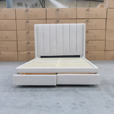 The Chester Double Fabric Storage Bed - Oat White available to purchase from Warehouse Furniture Clearance at our next sale event.