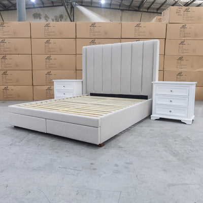 The Chester Double Fabric Storage Bed - Oat White available to purchase from Warehouse Furniture Clearance at our next sale event.