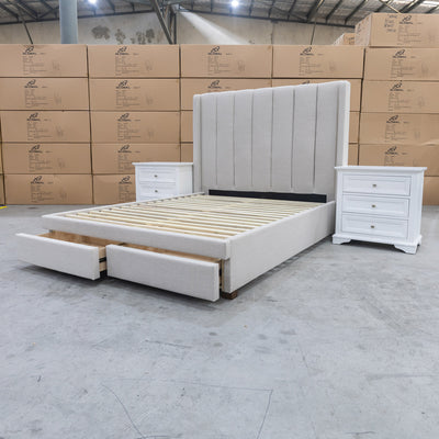 The Chester Double Fabric Storage Bed - Oat White available to purchase from Warehouse Furniture Clearance at our next sale event.