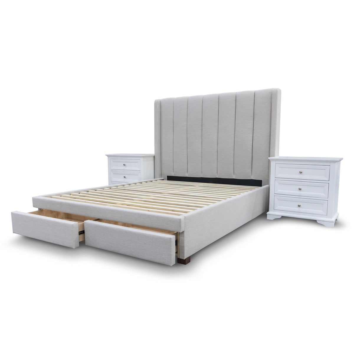 The Chester King Fabric Storage Bed - Oat White available to purchase from Warehouse Furniture Clearance at our next sale event.