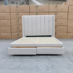 The Chester King Fabric Storage Bed - Oat White available to purchase from Warehouse Furniture Clearance at our next sale event.