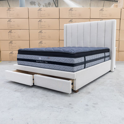 The Chester Double Fabric Storage Bed - Oat White available to purchase from Warehouse Furniture Clearance at our next sale event.