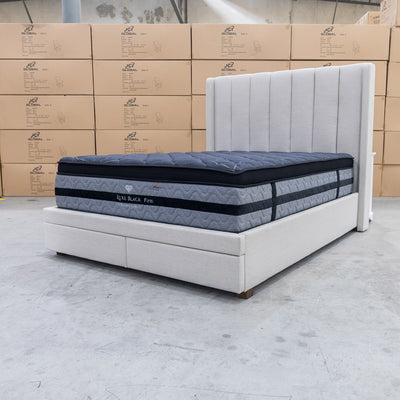 The Chester King Fabric Storage Bed - Oat White - Available After 13th October available to purchase from Warehouse Furniture Clearance at our next sale event.
