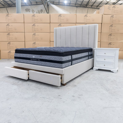 The Chester Double Fabric Storage Bed - Oat White available to purchase from Warehouse Furniture Clearance at our next sale event.