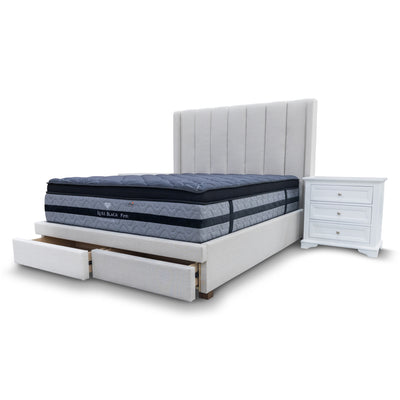 The Chester Double Fabric Storage Bed - Oat White available to purchase from Warehouse Furniture Clearance at our next sale event.