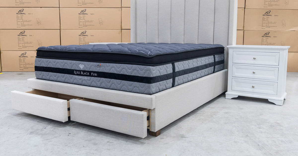 Chester Double Fabric Storage Bed - Oat White | Warehouse Furniture Clearance