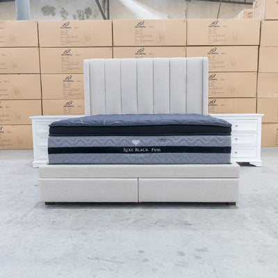 The Chester King Fabric Storage Bed - Oat White - Available After 13th October available to purchase from Warehouse Furniture Clearance at our next sale event.