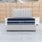 The Chester King Fabric Storage Bed - Oat White available to purchase from Warehouse Furniture Clearance at our next sale event.