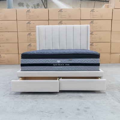 The Chester Double Fabric Storage Bed - Oat White available to purchase from Warehouse Furniture Clearance at our next sale event.