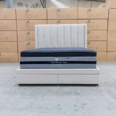 The Chester Double Fabric Storage Bed - Oat White available to purchase from Warehouse Furniture Clearance at our next sale event.