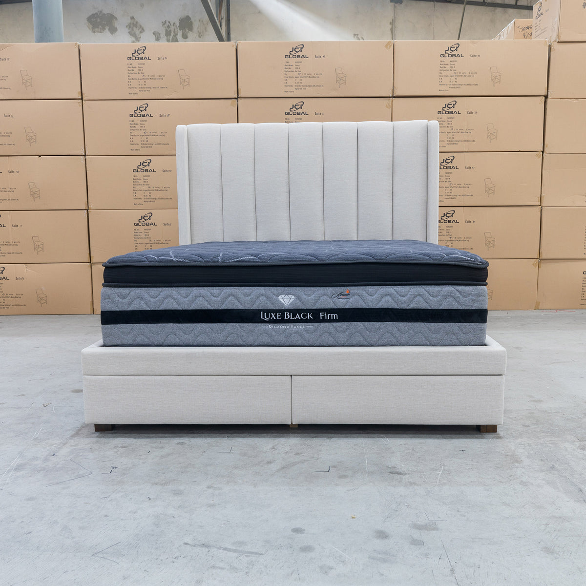 The Chester King Fabric Storage Bed - Oat White available to purchase from Warehouse Furniture Clearance at our next sale event.