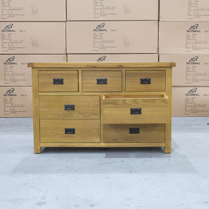 The Cora 7 Drawer Dressing Table CO-304 available to purchase from Warehouse Furniture Clearance at our next sale event.