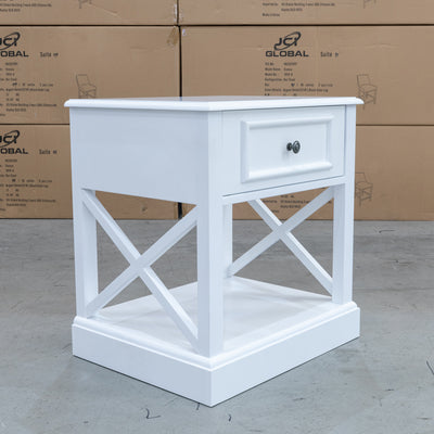 The Hampton 1 Drawer Bedside - Style 3 available to purchase from Warehouse Furniture Clearance at our next sale event.