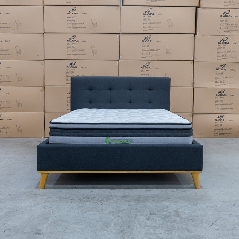 The Milos Double Upholstered Bed - Charcoal available to purchase from Warehouse Furniture Clearance at our next sale event.