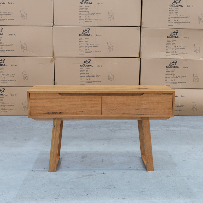 The Tucson Marri Hardwood Two Drawer Hall Table - Available After 11th July available to purchase from Warehouse Furniture Clearance at our next sale event.