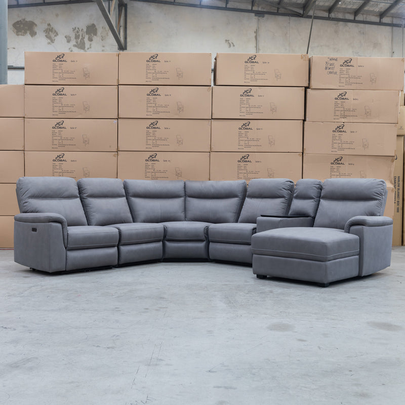 The Laurent Modular Corner Chaise Lounge with Electric Recliners - Peru Ash available to purchase from Warehouse Furniture Clearance at our next sale event.