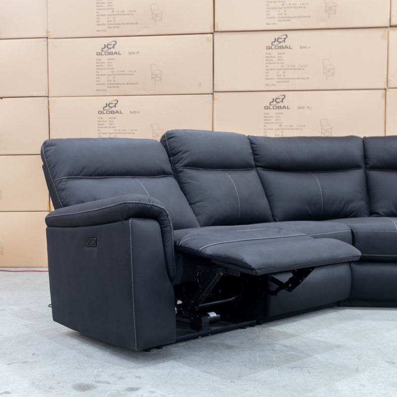 The Laurent Modular Corner Lounge with Electric Recliners - Peru Jet available to purchase from Warehouse Furniture Clearance at our next sale event.