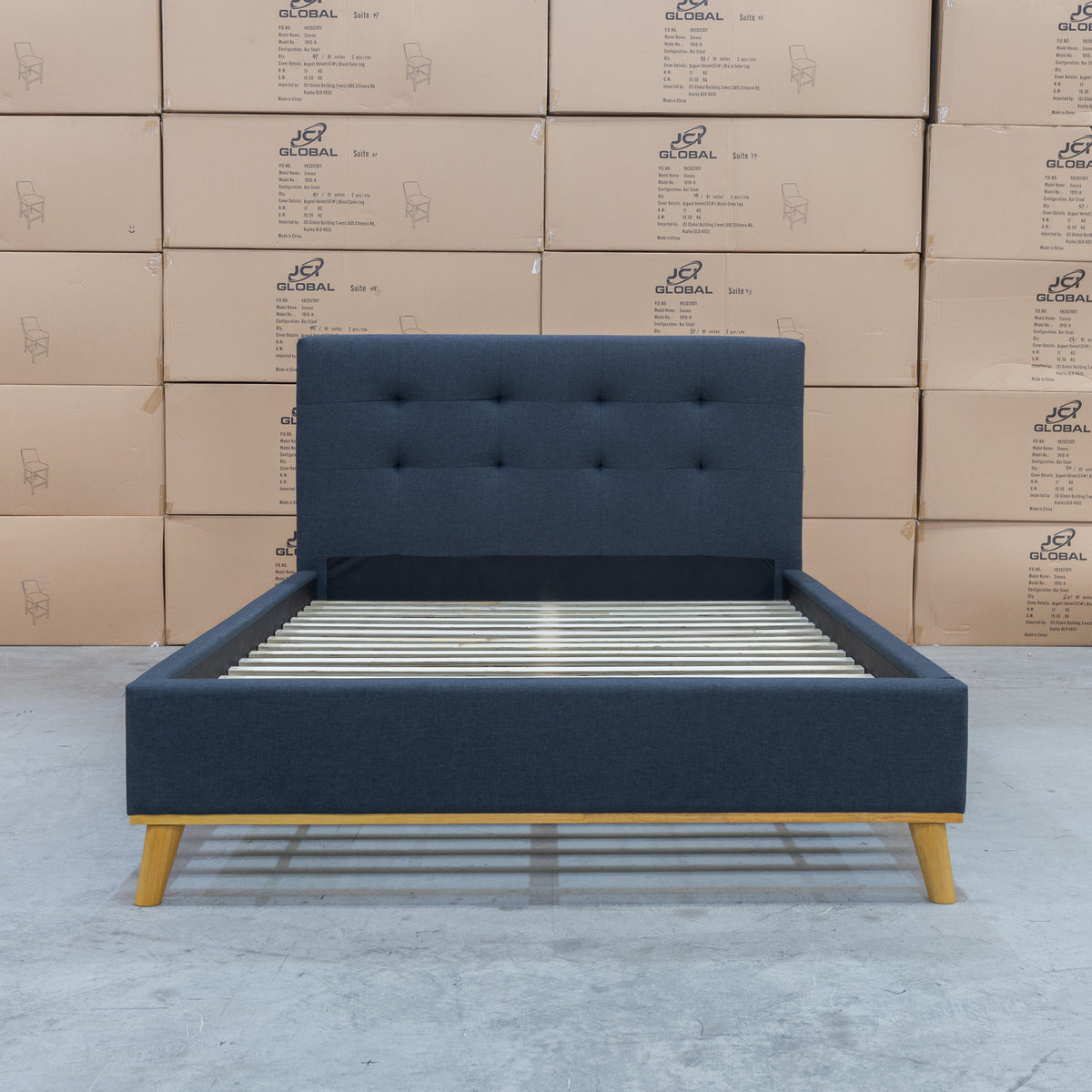 The Milos Queen Upholstered Bed - Charcoal available to purchase from Warehouse Furniture Clearance at our next sale event.