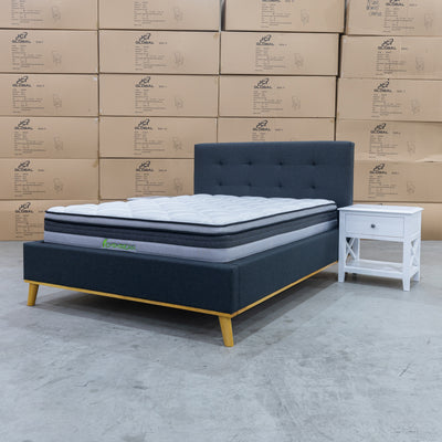 The Milos Double Upholstered Bed - Charcoal available to purchase from Warehouse Furniture Clearance at our next sale event.