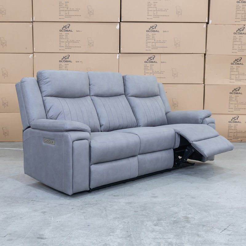 The Dylan Three Seater Triple Motor Electric Recliner Lounge - Ash available to purchase from Warehouse Furniture Clearance at our next sale event.