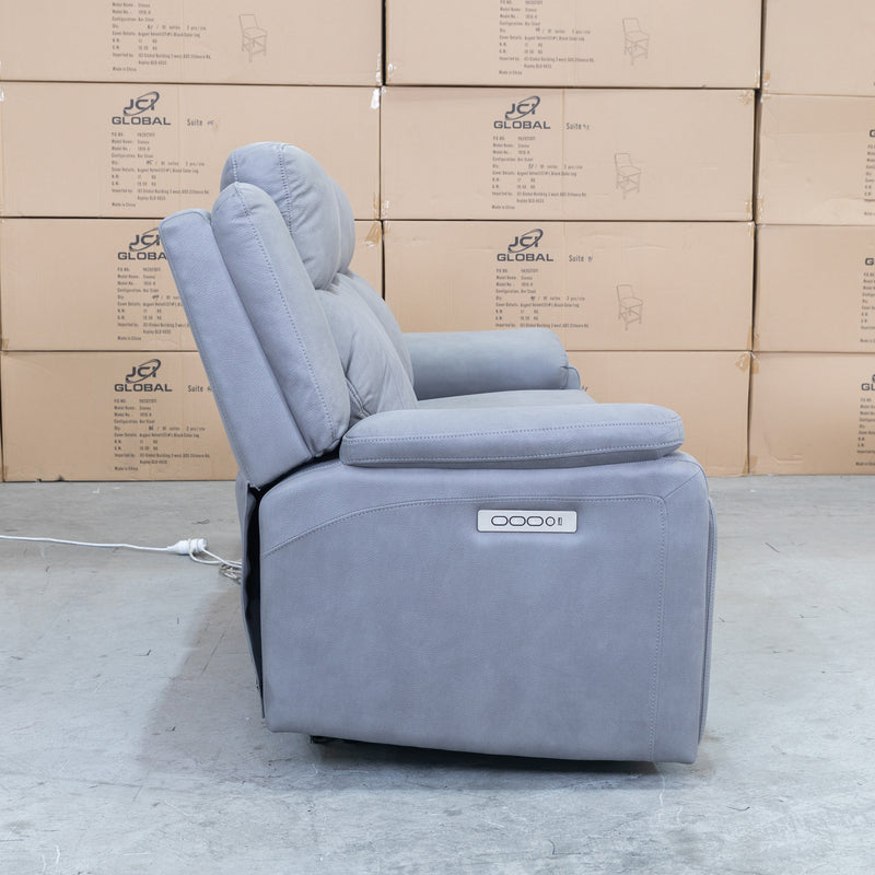 The Dylan Three Seater Triple Motor Electric Recliner Lounge - Ash available to purchase from Warehouse Furniture Clearance at our next sale event.