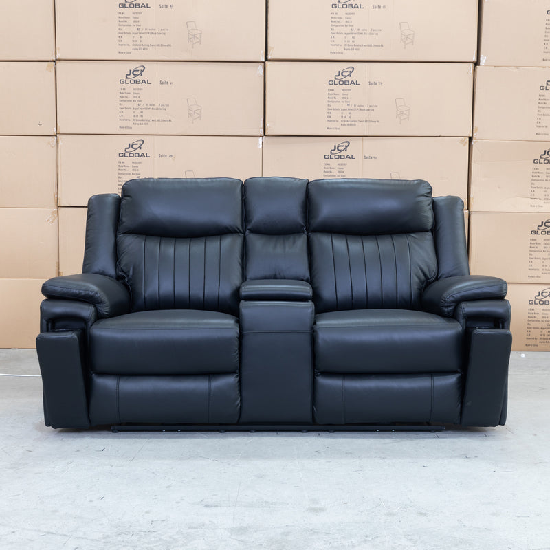 The Dylan Two Seater Triple Motor Electric Recliner Lounge - Black Leather available to purchase from Warehouse Furniture Clearance at our next sale event.
