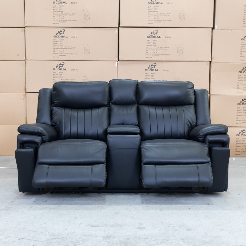 The Dylan Two Seater Triple Motor Electric Recliner Lounge - Black Leather available to purchase from Warehouse Furniture Clearance at our next sale event.
