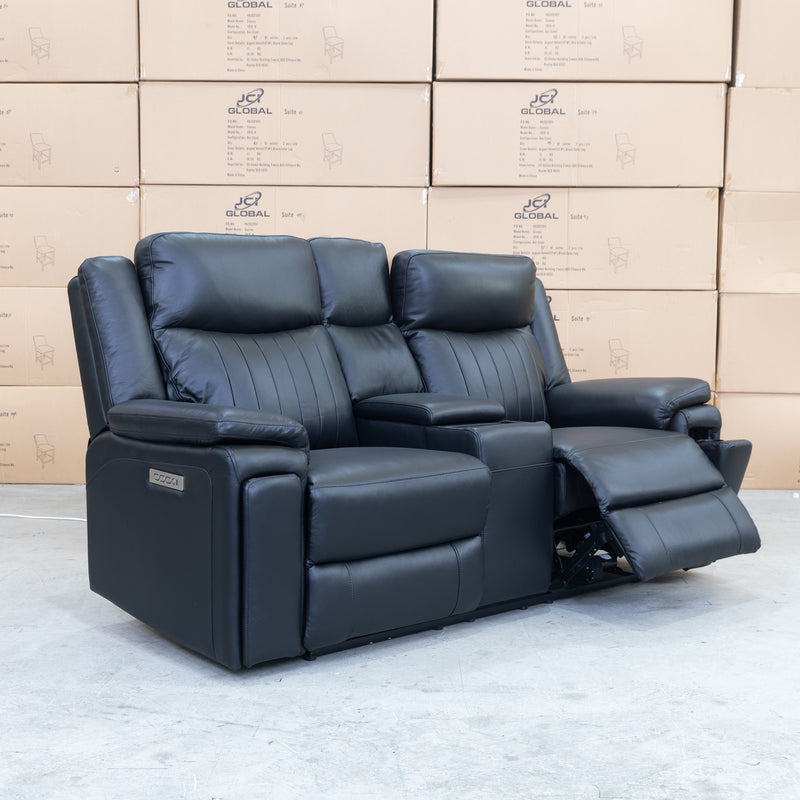 The Dylan Two Seater Triple Motor Electric Recliner Lounge - Black Leather available to purchase from Warehouse Furniture Clearance at our next sale event.