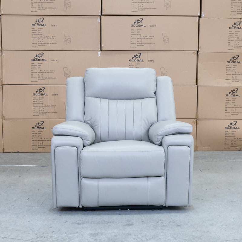 The Dylan Triple Motor Electric Single Recliner - Dove Leather available to purchase from Warehouse Furniture Clearance at our next sale event.