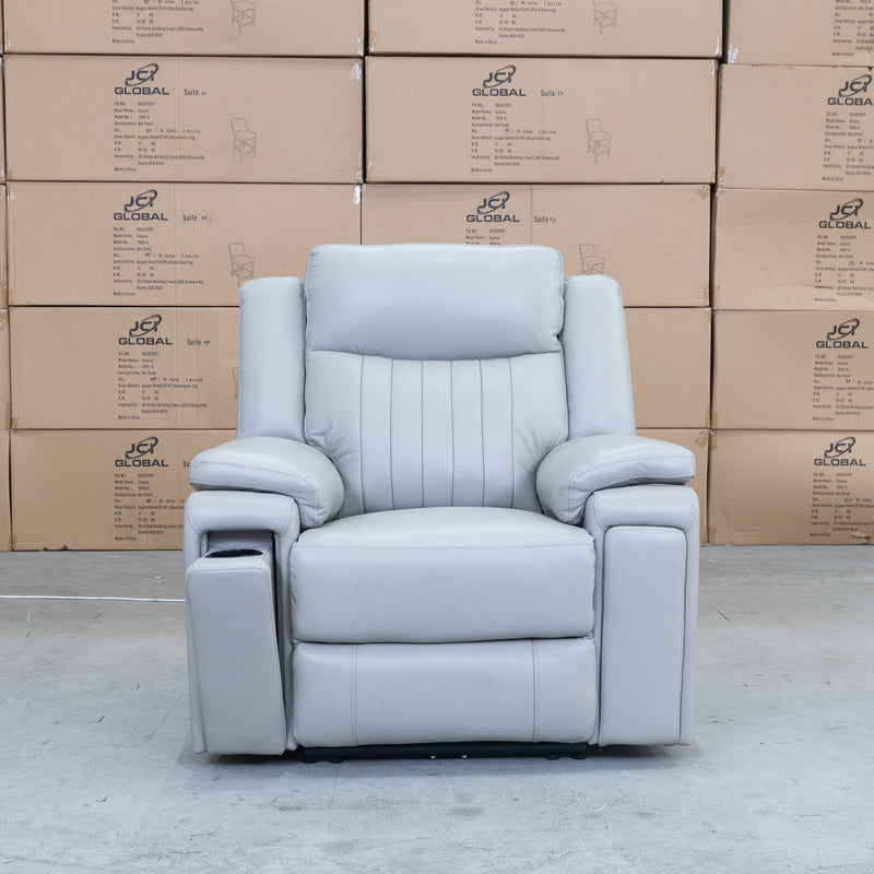 The Dylan Triple Motor Electric Single Recliner - Dove Leather available to purchase from Warehouse Furniture Clearance at our next sale event.