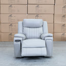 The Dylan Triple Motor Electric Single Recliner - Dove Leather available to purchase from Warehouse Furniture Clearance at our next sale event.