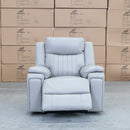 The Dylan Triple Motor Electric Single Recliner - Dove Leather available to purchase from Warehouse Furniture Clearance at our next sale event.