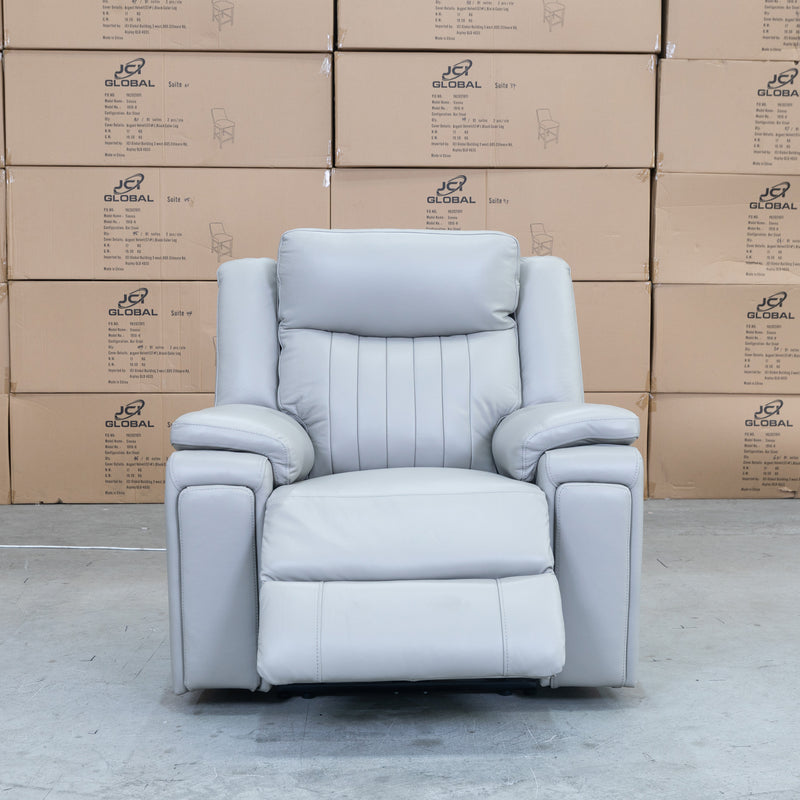 The Dylan Triple Motor Electric Single Recliner - Dove Leather available to purchase from Warehouse Furniture Clearance at our next sale event.