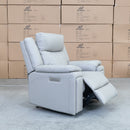 The Dylan Triple Motor Electric Single Recliner - Dove Leather available to purchase from Warehouse Furniture Clearance at our next sale event.