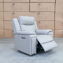 The Dylan Triple Motor Electric Single Recliner - Dove Leather available to purchase from Warehouse Furniture Clearance at our next sale event.