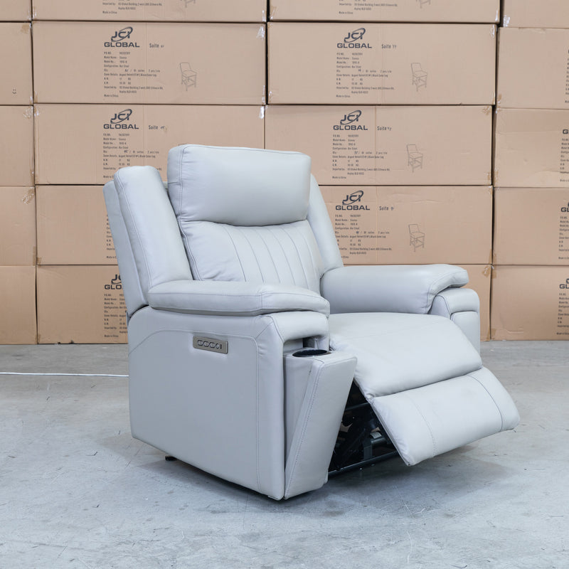 The Dylan Triple Motor Electric Single Recliner - Dove Leather available to purchase from Warehouse Furniture Clearance at our next sale event.