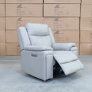 The Dylan Triple Motor Electric Single Recliner - Dove Leather available to purchase from Warehouse Furniture Clearance at our next sale event.